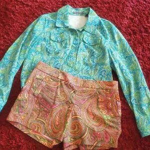 Bundle J Crew Paisley Multi Colored Shorts  Size 12 And Y2K 90s Crop Jacket XL